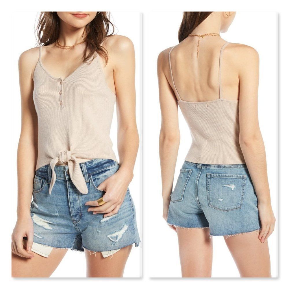 Treasure & Bond Tie Knit Camisole in Tan Beige
